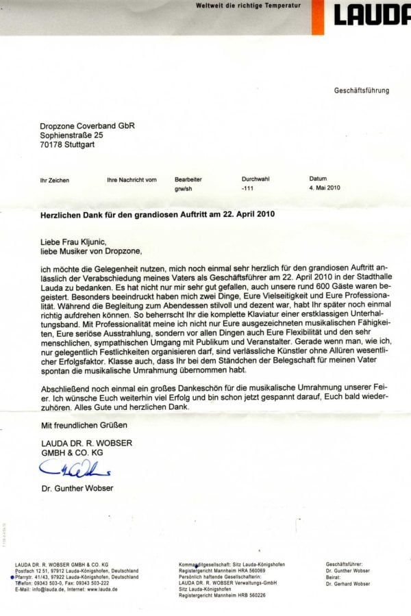 Empfehlung der LAUDA GmbH