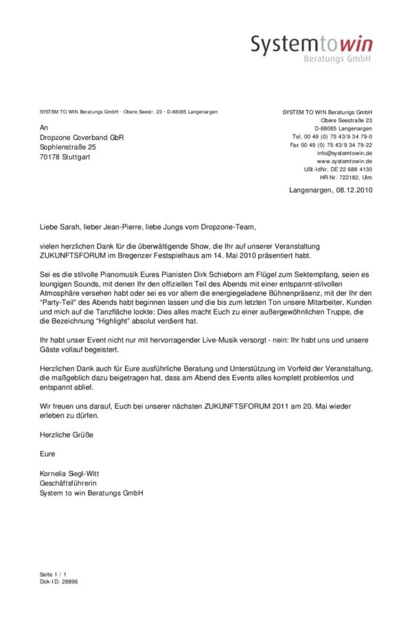 Empfehlung der SYSTEM TO WIN GmbH