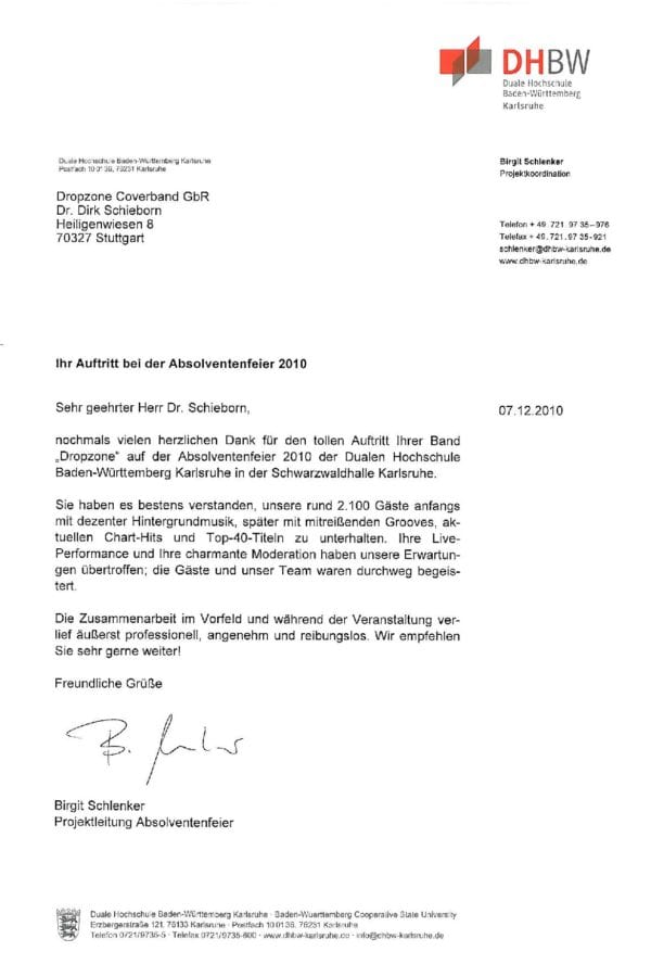 Empfehlung der DHBW Karslruhe