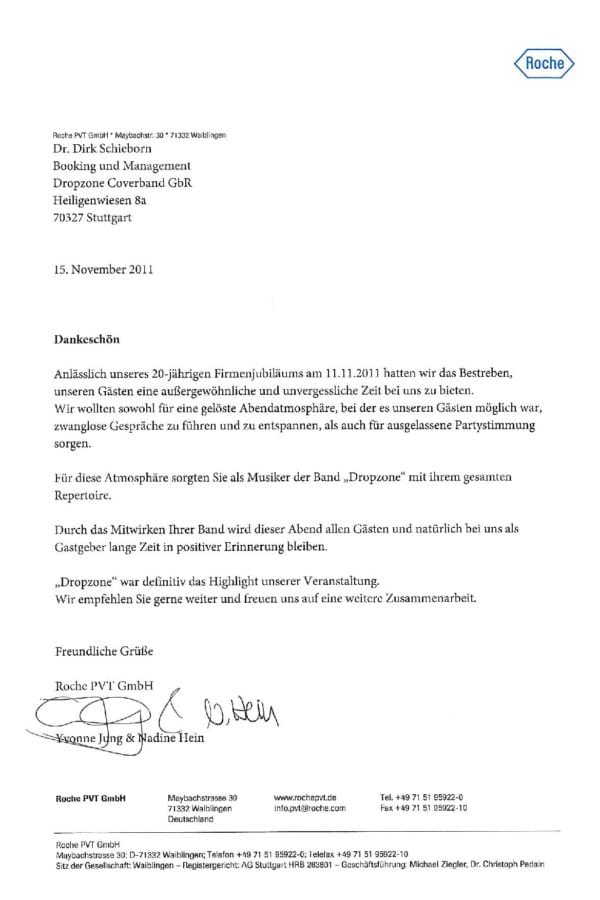 Empfehlung der Roche PVT GmbH