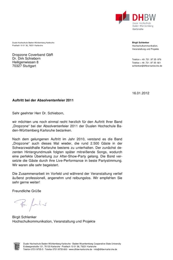 Empfehlung der DHBW Karlsruhe