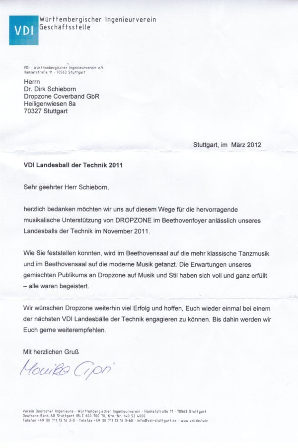 Empfehlung des VDI – Württembergischer Ingenieursverein