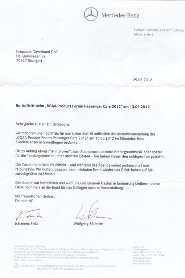 Empfehlung der Daimler AG – DCAA-Product Forum